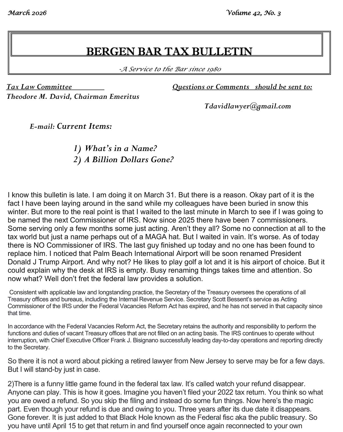 Bergen Tax Bulletin March 2026